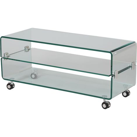 M&S – Meuble TV en verre 100x40x44 cm – 4 roulettes – Charge max 40 kg – Design épuré pour séjour