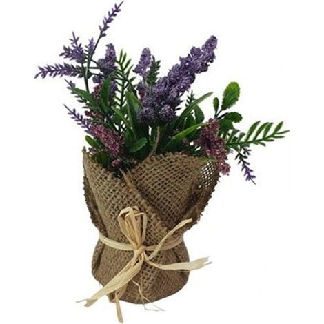 TrAdE Shop Traesio - Set 12pz Pianta Artificiale Con Vaso Sacco In Juta Con Fiocco Decorativo ø8x20cm 241245 - (1/2)