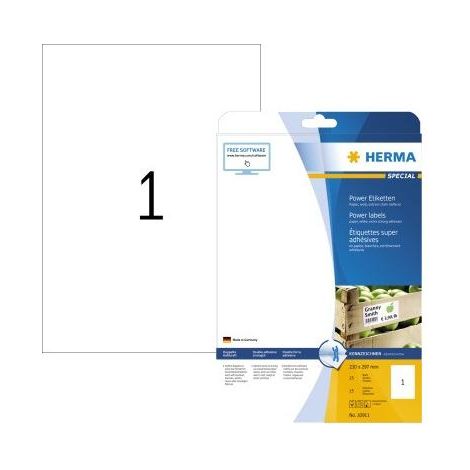 HERMA Universaletikett HERMA Power 210 x 297 mm (B x H) nicht wieder ablösbar Papier weiß 25Etik./Pack. (1/5)