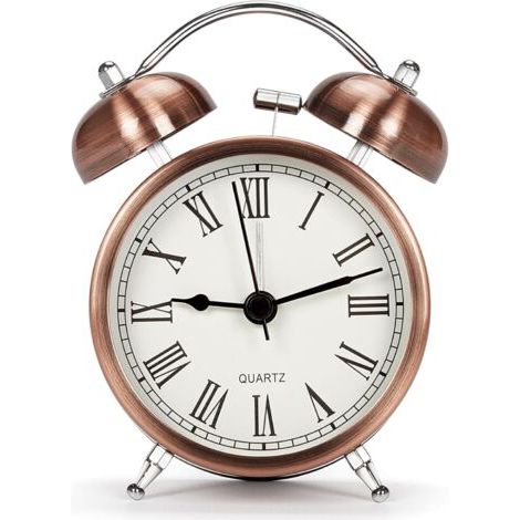 Pr Vintage Retro Réveil de Voyage Silencieux sans Tic Tac, Analogique Quartz Horloge à Double Cloche avec Alarme Fort, Reveil Matin à Piles pour Enfant Kid Sleep (3 Pouces) (1/4)