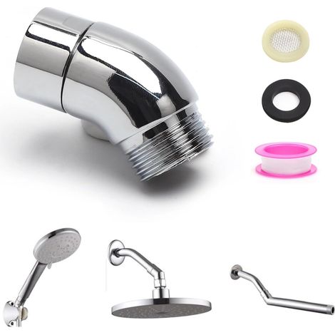 Adaptateur de Douchette à 135 ° Coude 1/2" Adaptateur de Tuyau de Douche Adaptateu de Support Pommeau de Douche Pièce Coudée pour Joint Pommeau de Douche avec Tuyau Douchette Murale Argent (1/5)