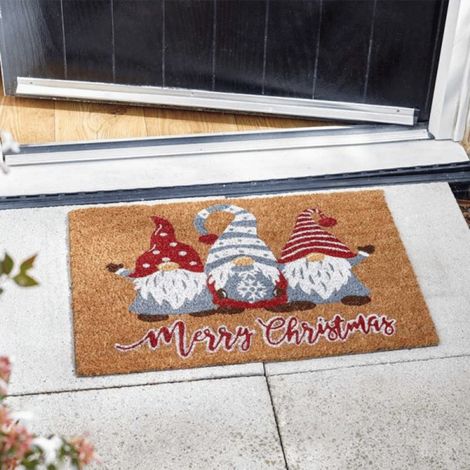 60cm x 40cm Three Gonks Coir Doormat with Merry Christmas Message (1/4)
