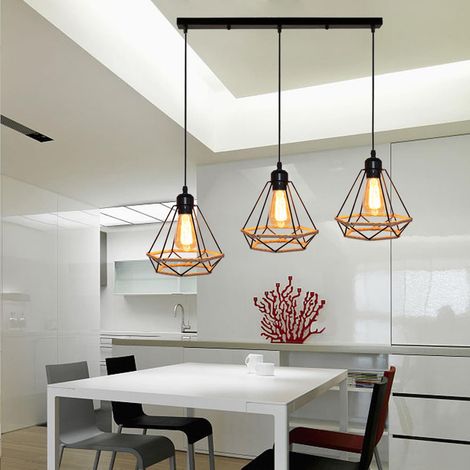 Suspension 3 lampes, luminaire contemporain, suspension pour salle à manger et couloir, culot E27, blanc chaud. (1/4)