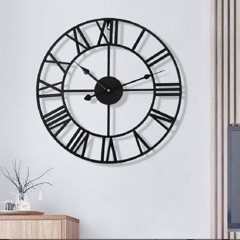 Ahlsen Leise Skelett-Wanduhr, römische Ziffern, 40 cm, große Vintage-Metalluhr für Wohnzimmer, Küche, Café, Hotel, Schlafzimmer, Dekoration (schwarz) (1/5)