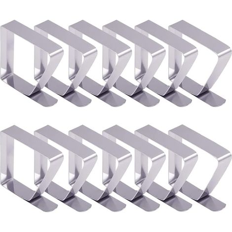 12 clip per tovaglia in acciaio inox con adesivo antiscivolo, regolabili, ideali per picnic, barbecue, matrimoni e feste (argento, 5 x 4 cm) (1/4)
