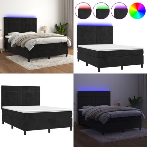 Boxspringbett mit Matratze & LED Schwarz 140x200 cm Samt - Boxspringbett - Doppelbett - Samtbett - Luxusbett - Schlafzimmermöbel - Home & Living (1/5)