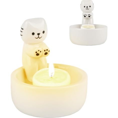 Bougeoir Chaton de Dessin Animé, Bougeoirs pour Bougies Chauffe Plat Chaton Ornements Bougeoir en Résine de Chat, Décoratifs de Bureau De Chat Photophores Ornements