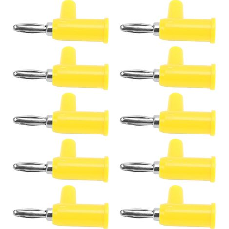 Lot de 10 fiches bananes empilables 4 mm/0,2 pouce en laiton standard sans soudure pour accessoires de sécurité (jaune) (1/5)
