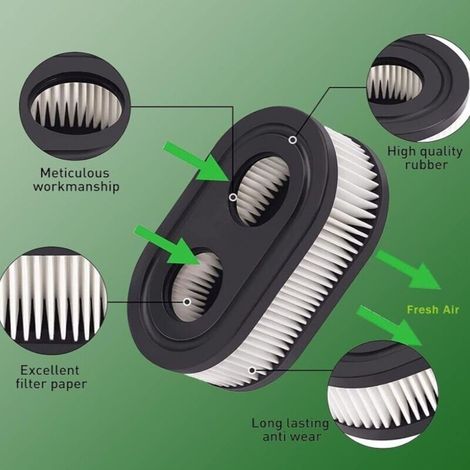Set di 2 filtri dell'aria per tosaerba Briggs & Stratton serie 550E, 550EX Eco-Plus e 575EX. Sostituisce i codici ricambio 4247, 5432, 5432K, 09P00, 09P702, 500EX e 625. Codici ricambio motore 798452 (1/3)