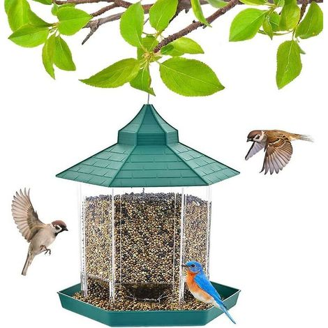 Green Mobility-Mangeoire à Oiseaux, Lanterne Suspendue Mangeoire à Oiseaux Jardin en Plastique Mangeoire à Graines pour Oiseaux Sauvages Conteneur de Nourriture de Grande Capacité, Toit Imperméable (V (1/5)