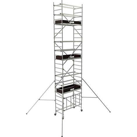 Tubesca Comabi – Échafaudage roulant aluminium Runner – Hauteur d'accès max 7,60 m – Base pliante compacte – Plateau 148 x 58 cm – Roues pivotantes avec freins