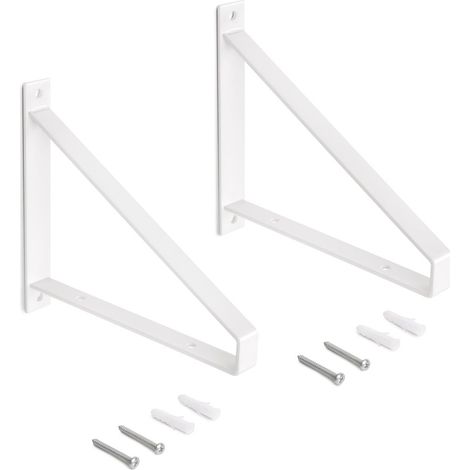 Emuca Set di supporti per mensole in legno Shelf con forma triangolare, Acciaio, Verniciato bianco (1/5)