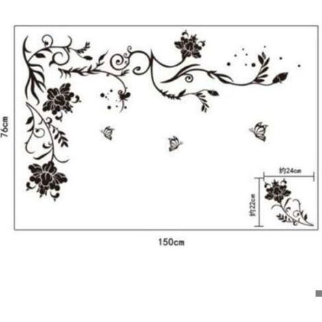 Sticker mural fleurs et papillons 60x90 cm – PVC auto-adhésif repositionnable – Pour surfaces lisses – Décoration salon chambre (1/5)