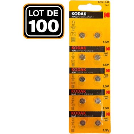 100 Piles Bouton AG3 Super Alcaline 1.5V Kodak