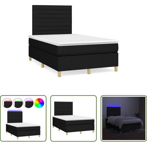 vidaXL LED-Leiste - Boxspringbett mit Matratze & LED Schwarz 120x190 cm Stoff (1/5)