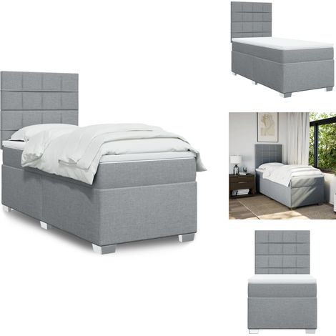 Sommier à lattes de lit avec matelas Gris clair 100x200cm Tissu - Lit Double - Lit Plateforme - Matelas À Ressorts Ensachés - Literie - Chambre À Coucher (1/5)