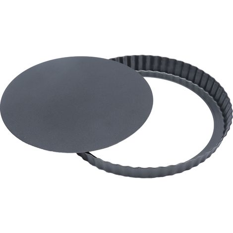 Moule à tarte de 23 cm en acier au carbone avec plateau amovible et bord ondulé antiadhésif noir pour la pâtisserie familiale (1/5)