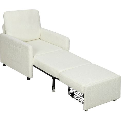 Fauteuil convertible 1 place, fauteuil-lit avec rangement caché, assise large et rembourrée, 72 x 85,5 x 91 cm, crème