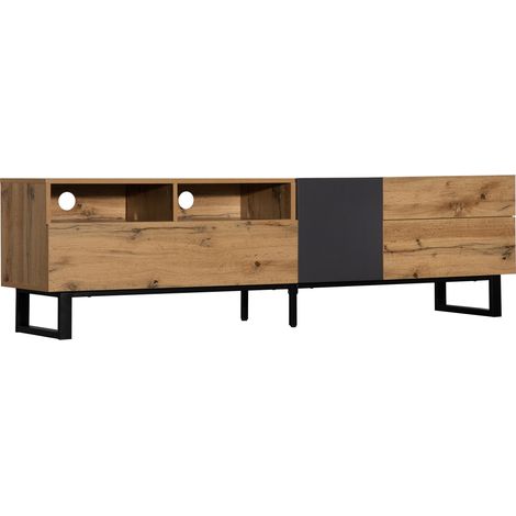 Meuble TV 180 cm Chêne et Anthracite Banc TV Moderne Bicolore avec Pieds en Métal Noir et Rangement (1/5)