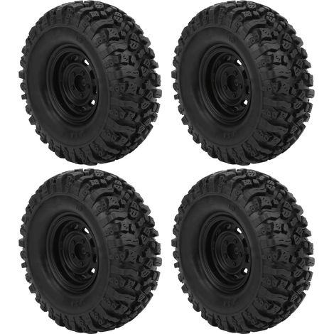 4 Pneus 115mm en caoutchouc et 4 Moyeux en alliage 1.9 pouces pour Voiture Radiocommandée 1/10 D90/F350/SCX10 - Noir (1/5)