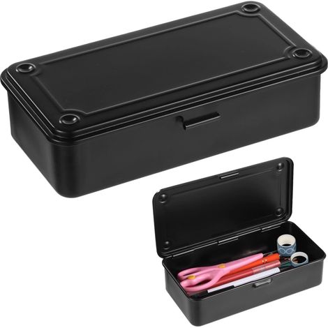 Boîte de rangement métallique 20 x 10 x 5 cm, boîte en acier avec couvercle à charnière pour tampons de loisirs créatifs, fournitures de bureau et outils, boîte de rangement rectangulaire vide (1/5)