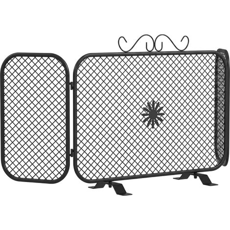 HOMCOM Parascintille per Camino Pieghevole a 3 Pannelli, 90x16x40 cm, Nero (1/5)