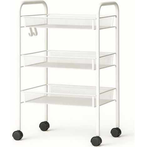Resserre Métallique Rectangulaire 3 Niveaux à Roulettes - Blanc - Desserte de Rangement - L 39 x P 23 x H 57 cm - Livraison gratuite (1/3)
