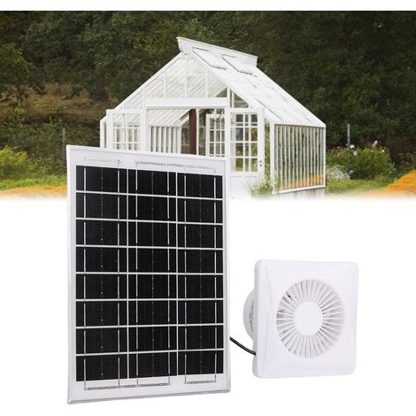 [Ventilador solar para exteriores] Ventilador extractor con panel solar de 6 W, clasificación IP67, para invernadero, gallinero, refugio o establo (batería no incluida). (1/5)