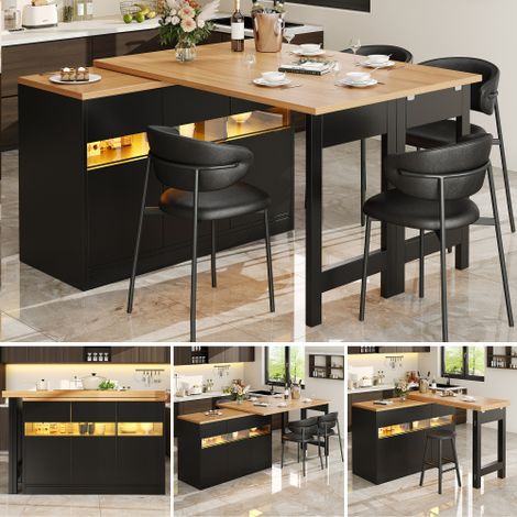 Table de Bar Extensible Rotative 360° 120-180×40×71,5cm avec Éclairage LED Intelligent, Grand Rangement, pour Salon, Salle à Manger et Bureau à Domicile (1/5)
