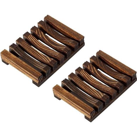 Jaboneras de madera - Soportes naturales - Mantienen el jabón seco - Fabricadas a mano - 11 x 8 cm - Marrón oscuro (1/5)