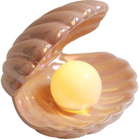 Lampe De Bureau En Céramique - Veilleuse À Coquillage Et Perle - Pour Chambre À Coucher Et Décoration Intérieure - 1 Pièce (1/5)