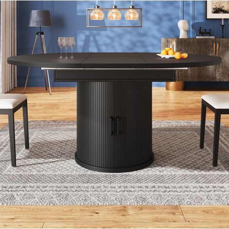 Tavolo da pranzo rotondo 118x118x76.8 cm nero in MDF allungabile con piano estensibile e vano contenitore (1/5)