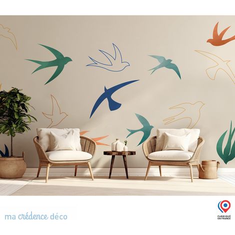 Papier peint : Oiseaux aquarelles - Intissé - 200 cm - 280 cm (1/5)