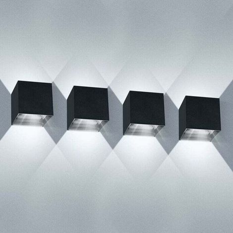 Set di 4 applique da parete a LED per interni, 12W, IP65 impermeabili, fascio angolato, applique moderne, bianco freddo 6000K per soggiorno/camera da letto (nero)