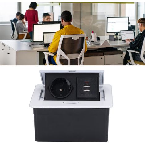 Norme européenne + double prise USB escamotable étanche, prise encastrée non amortie, 250 V CA (1/5)