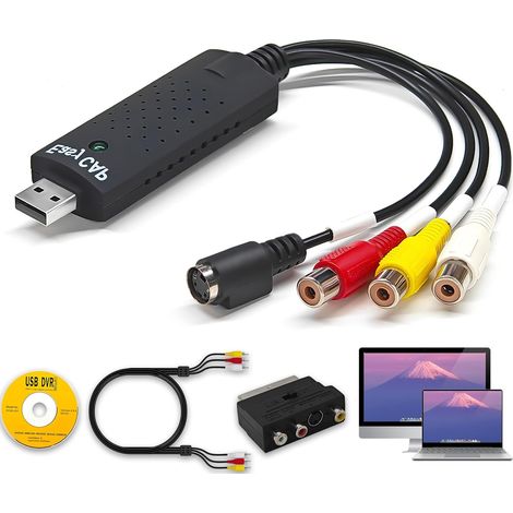 Convertisseur VHS vers Numérique, Convertisseur de Grabber vidéo Capture, RCA to USB 2.0 Video Capture Card, Support Windows 11/10/8 et Mac, Umérisez VCR DVD VHS Hi8 pour Stockage MP4/AVI (1/5)
