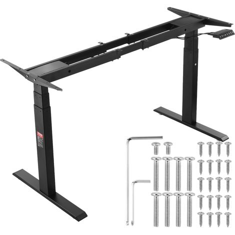 Cadre de bureau debout double moteur, hauteur réglable 65-129 cm, pieds de bureau d'ordinateur électrique, longueur 110-178 cm, base de poste de travail à 3 positions, cadre uniquement, noir (1/5)