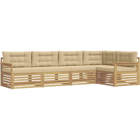 Conjunto de sofás de exterior con cojín 6 pcs y Beige Poliéster vidaXL