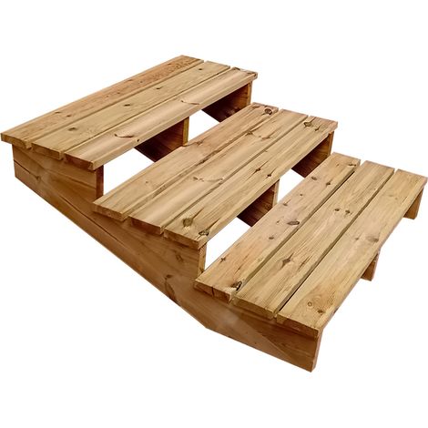 MADRID Außentreppe Holz XL 3 Stufen extra tief Höhe 42cm Breite 120cm