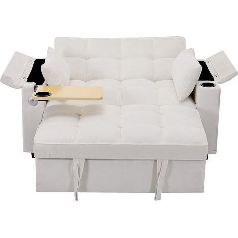 Canapé-Lit 2 Places en Tissu beige avec LED et USB,Dossier réglable,3-en-1 escamotable,140.5×74×82cm (1/5)