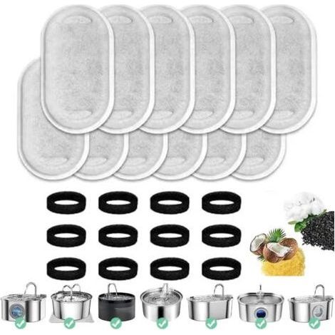 Filtre Fontaine Chat, 24 Packs Filtre Fontaine Eau Chat, Filtre à Charbon 12 Pièces Et Une éponge en Mousse 12 Pièces, Filtre en Mousse De Remplacement Filtre pour Fontaine à Eau pour Chat. (1/4)