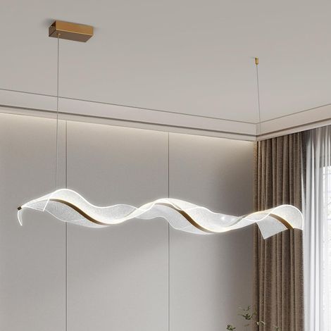 1 Plafonnier LED Doré, Design Ondulé, Télécommande Incluse, Acrylique Aluminium, Pour Salon Cuisine Chambre