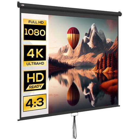 Telo Proiettore 120" Regolabile con Montaggio a Soffitto e Parete Formato 4:3 244x8,6x183cm Bianco e Nero (1/5)