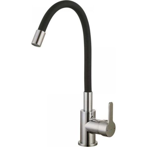 Mitigeur d'évier à mémoire de forme, style inox, flexible, avec fonction mémoire de forme [noir] (1/4)
