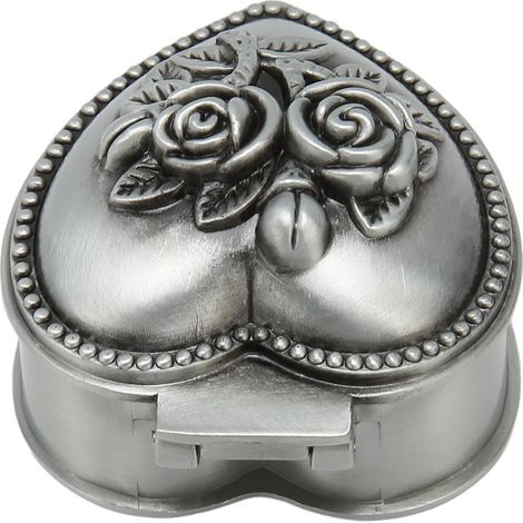 Boîte à bijoux en forme de cœur en alliage de zinc, coffret vintage à trésors avec roses, organisateur ancien pour bagues et boucles d'oreilles. (1/5)