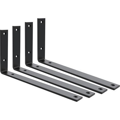 4-Piece Heavy-Duty Wall Shelf Brackets, 5mm Thick 90° Right Angle Metal Shelf Supports, Floating Mount Brackets for Living Room, Bedroom, Kitchen, 300mm x 150mm, Black (1/3)
