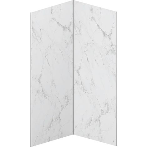 Pannello per parete da doccia effetto marmo bianco in alluminio con profili 2xL90xH210 cm - Lotto di 2 - ENEKO