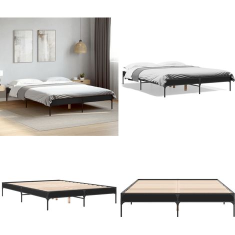 Bettgestell Schwarz 140x200 cm Holzwerkstoff und Metall - Schlafzimmer Möbel - Doppelbett - Bettgestell - Massivholzbette - Schwarzes Bett - Home & Living