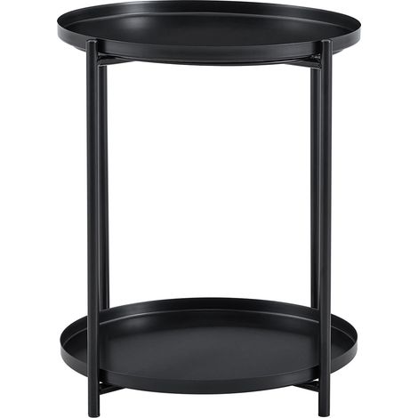 Mesa auxiliar redonda de 2 niveles de metal negro, 42 x 52 cm (1/5)