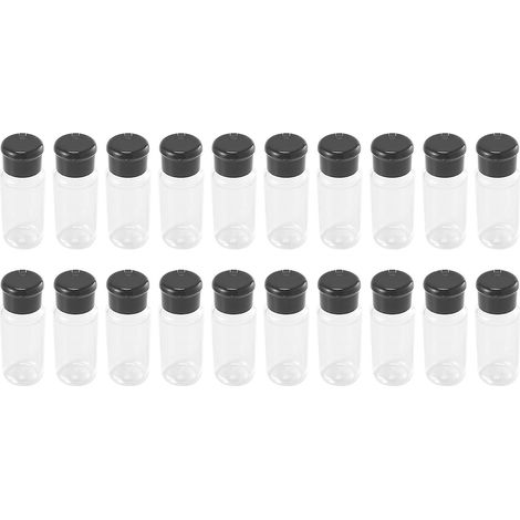 Lot de 20 salières et poivrières noires de 100 ml pour épices, sel et poivre, avec flacons pour condiments barbecue. (1/5)